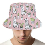 Cartoon Cactus And Llama Pattern Print Bucket Hat
