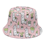 Cartoon Cactus And Llama Pattern Print Bucket Hat