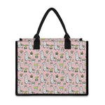 Cartoon Cactus And Llama Pattern Print Canvas Tote Bag