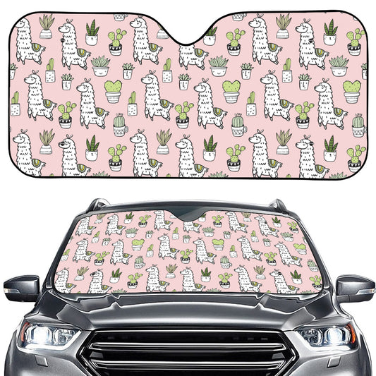 Cartoon Cactus And Llama Pattern Print Car Windshield Sun Shade