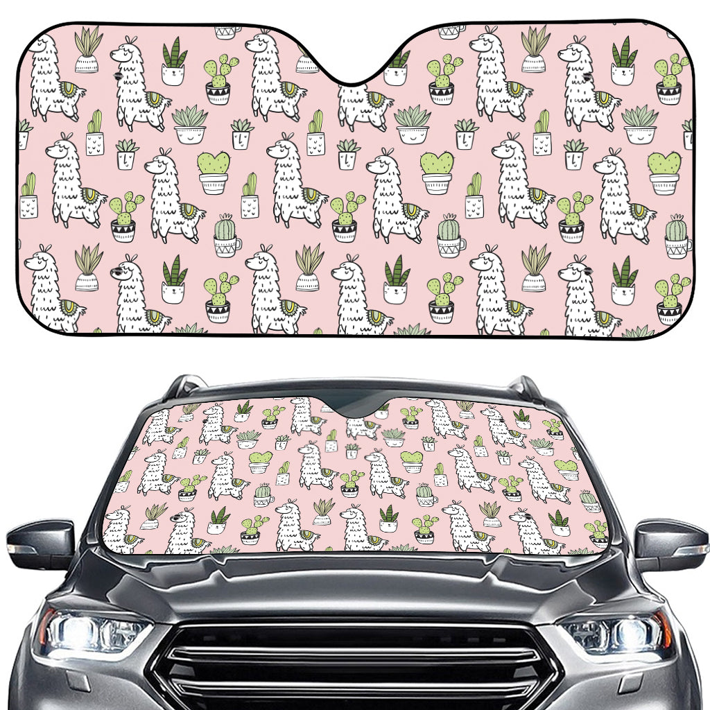 Cartoon Cactus And Llama Pattern Print Car Windshield Sun Shade