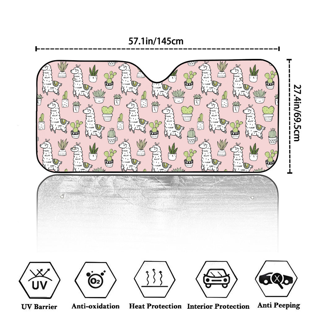 Cartoon Cactus And Llama Pattern Print Car Windshield Sun Shade