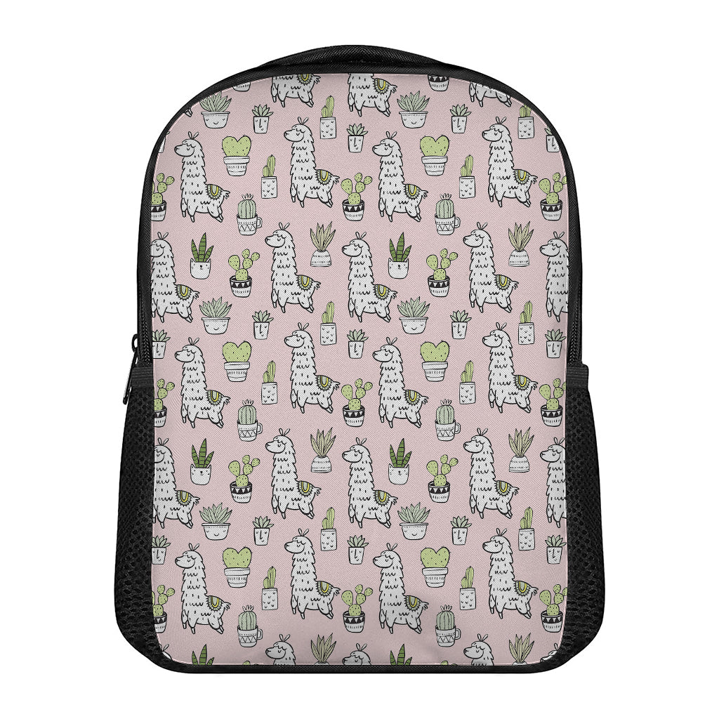 Cartoon Cactus And Llama Pattern Print Casual Backpack