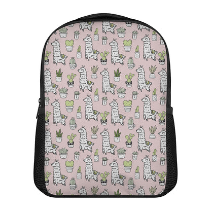 Cartoon Cactus And Llama Pattern Print Casual Backpack