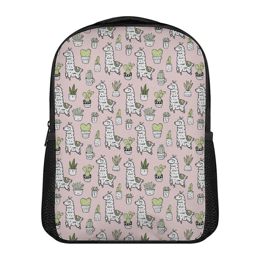 Cartoon Cactus And Llama Pattern Print Casual Backpack