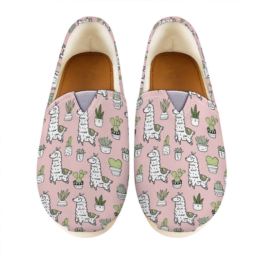 Cartoon Cactus And Llama Pattern Print Casual Shoes