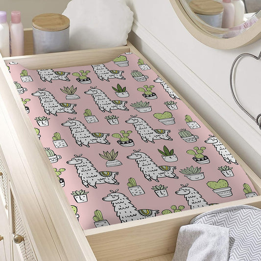 Cartoon Cactus And Llama Pattern Print Changing Pad Cover