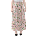 Cartoon Cactus And Llama Pattern Print Chiffon Maxi Skirt
