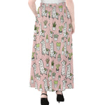 Cartoon Cactus And Llama Pattern Print Chiffon Maxi Skirt