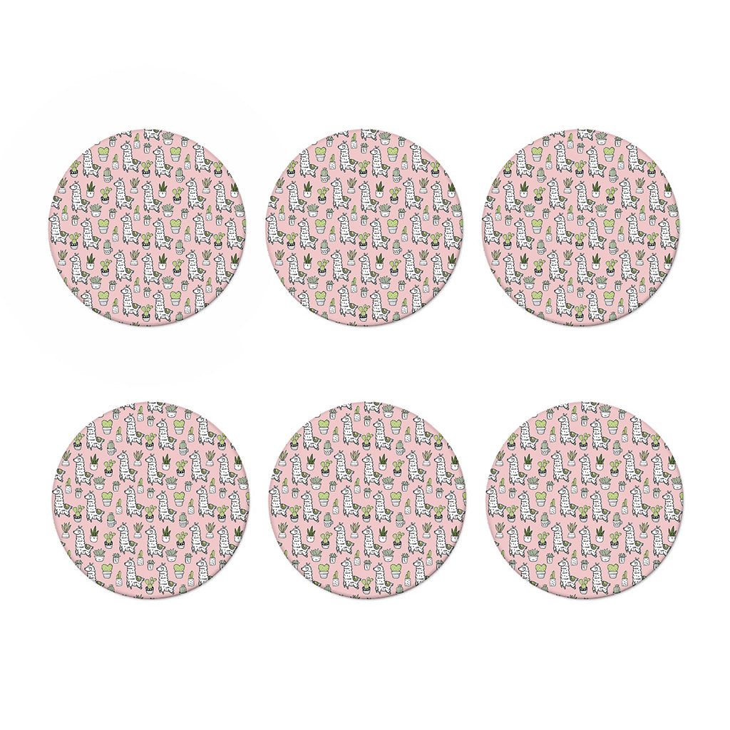 Cartoon Cactus And Llama Pattern Print Coaster Set