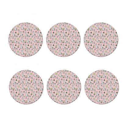 Cartoon Cactus And Llama Pattern Print Coaster Set