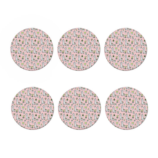 Cartoon Cactus And Llama Pattern Print Coaster Set