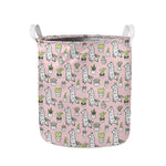 Cartoon Cactus And Llama Pattern Print Collapsible Laundry Basket