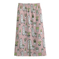 Cartoon Cactus And Llama Pattern Print Cotton Front Slit Maxi Skirt