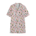 Cartoon Cactus And Llama Pattern Print Cotton Hawaiian Shirt