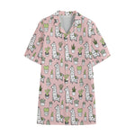 Cartoon Cactus And Llama Pattern Print Cotton Hawaiian Shirt