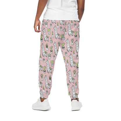 Cartoon Cactus And Llama Pattern Print Cotton Pants