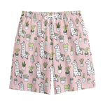 Cartoon Cactus And Llama Pattern Print Cotton Shorts