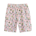 Cartoon Cactus And Llama Pattern Print Cotton Shorts