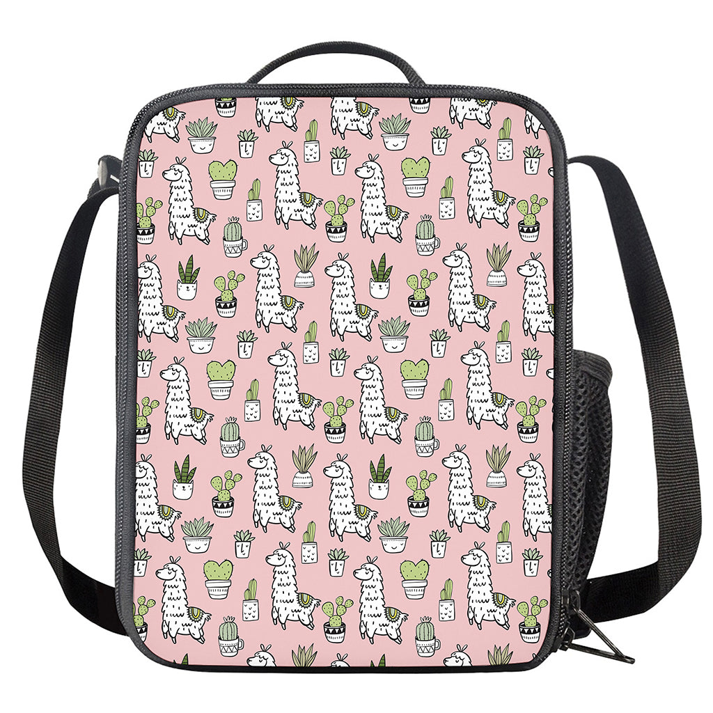 Cartoon Cactus And Llama Pattern Print Crossbody Lunch Bag