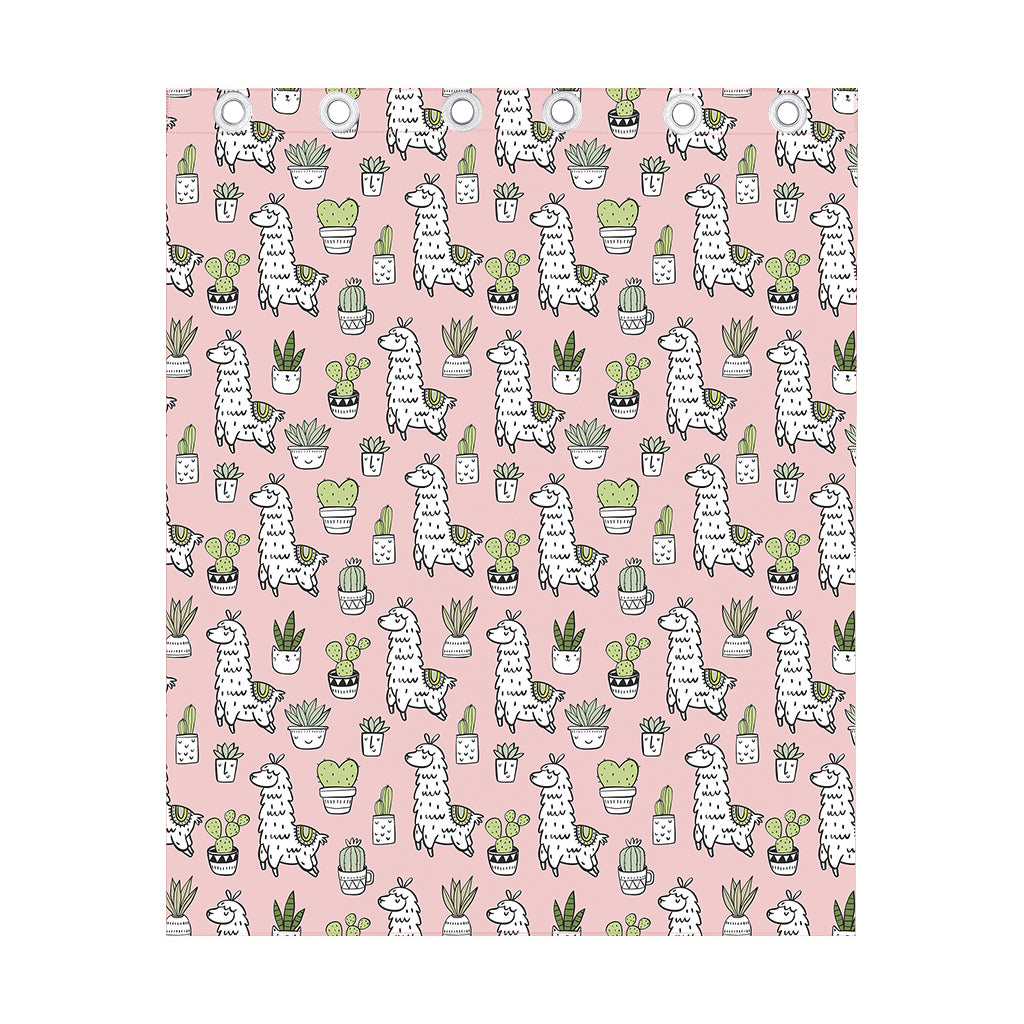 Cartoon Cactus And Llama Pattern Print Curtain