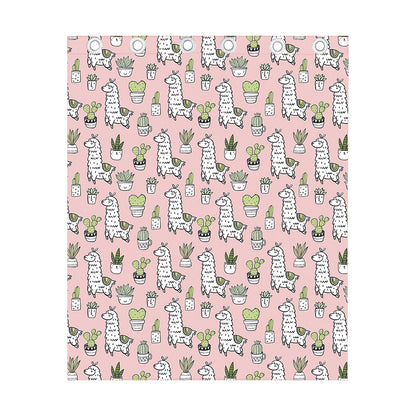 Cartoon Cactus And Llama Pattern Print Curtain