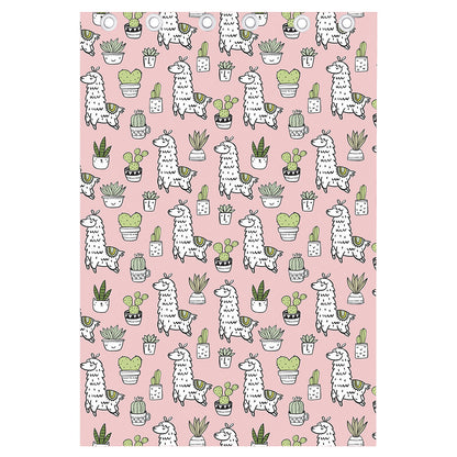Cartoon Cactus And Llama Pattern Print Curtain