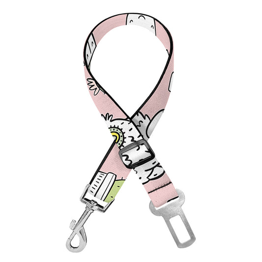 Cartoon Cactus And Llama Pattern Print Dog Seat Belt