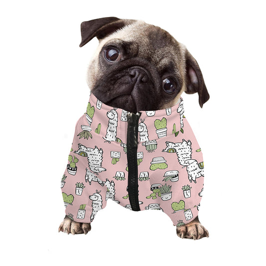 Cartoon Cactus And Llama Pattern Print Dog Zip Up Jacket