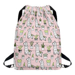 Cartoon Cactus And Llama Pattern Print Drawstring Backpack