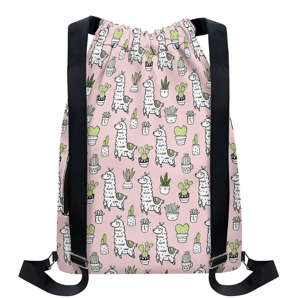 Cartoon Cactus And Llama Pattern Print Drawstring Backpack