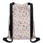 Cartoon Cactus And Llama Pattern Print Drawstring Backpack
