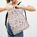 Cartoon Cactus And Llama Pattern Print Drawstring Backpack