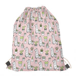 Cartoon Cactus And Llama Pattern Print Drawstring Bag