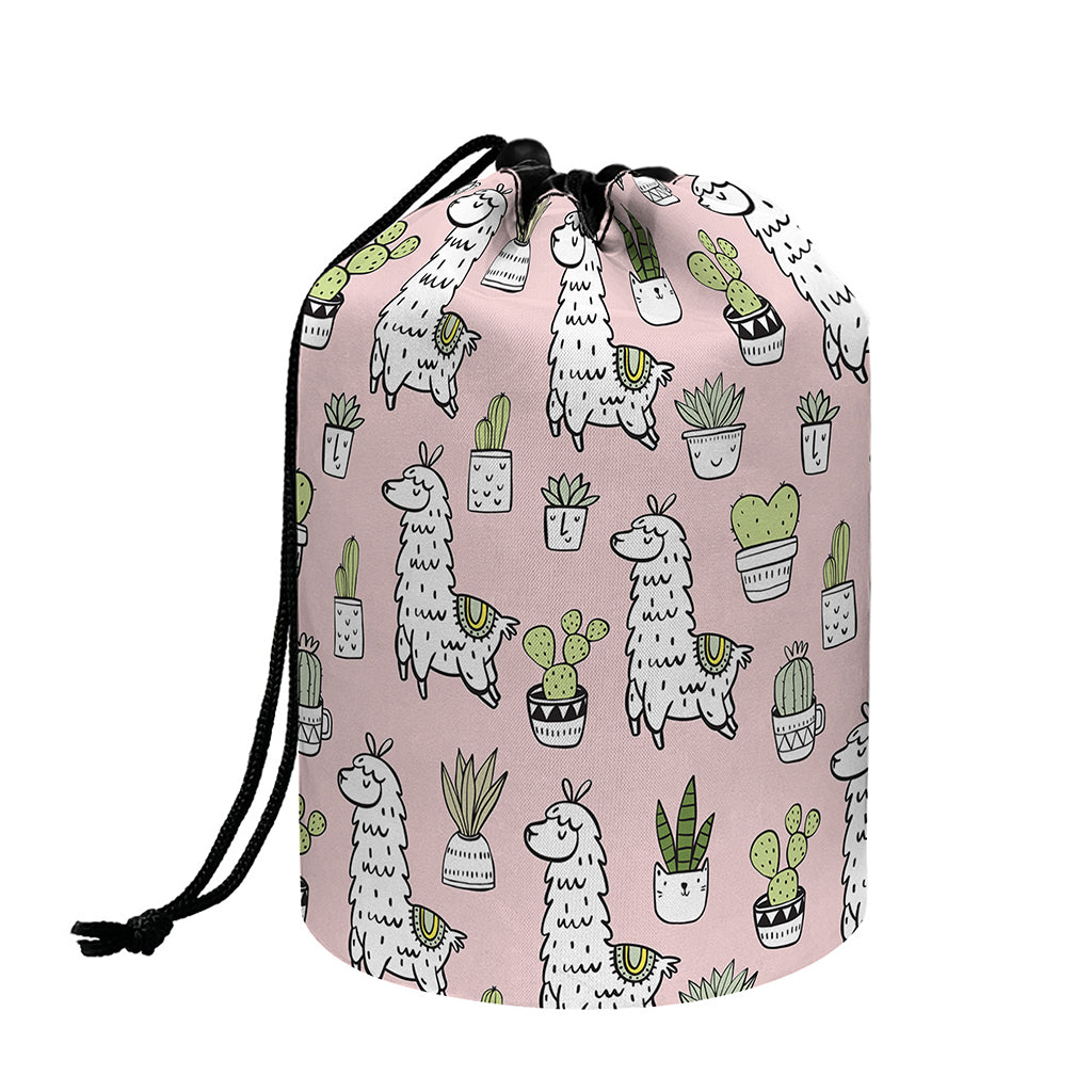 Cartoon Cactus And Llama Pattern Print Drawstring Makeup Bag