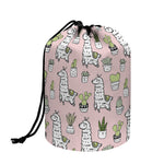 Cartoon Cactus And Llama Pattern Print Drawstring Makeup Bag