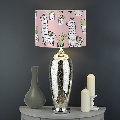 Cartoon Cactus And Llama Pattern Print Drum Lamp Shade
