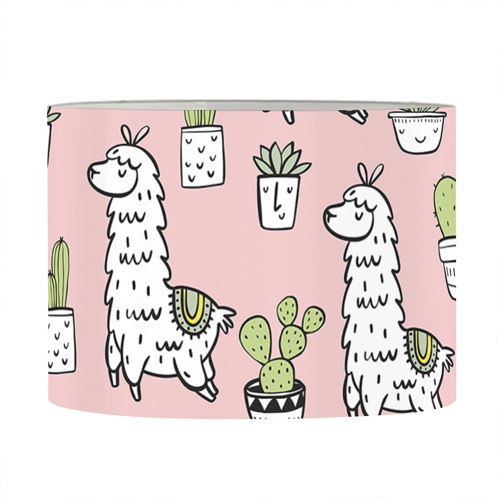 Cartoon Cactus And Llama Pattern Print Drum Lamp Shade