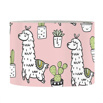 Cartoon Cactus And Llama Pattern Print Drum Lamp Shade