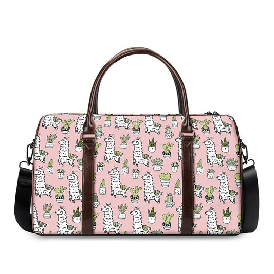Cartoon Cactus And Llama Pattern Print Duffle Bag