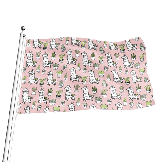 Cartoon Cactus And Llama Pattern Print Flag