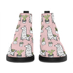 Cartoon Cactus And Llama Pattern Print Flat Ankle Boots