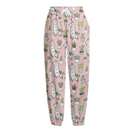 Cartoon Cactus And Llama Pattern Print Fleece Lined Knit Pants