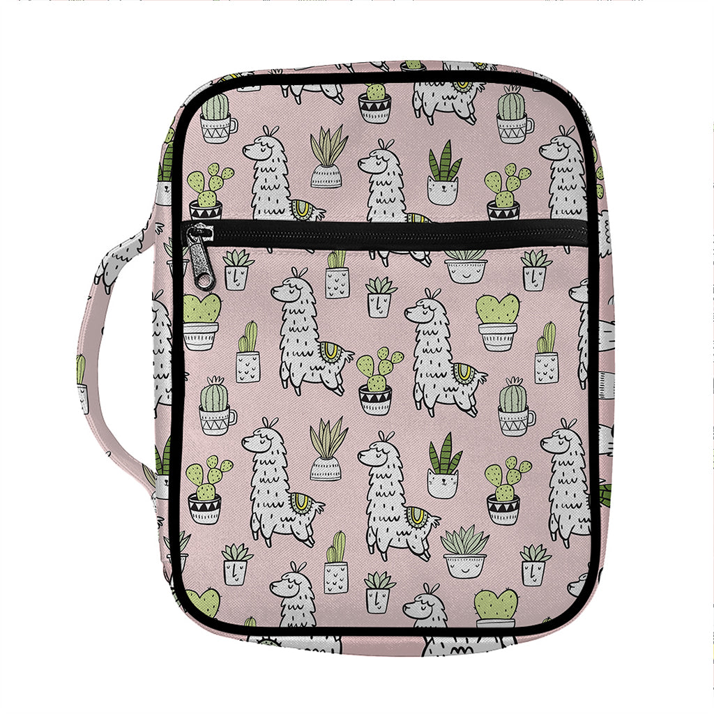 Cartoon Cactus And Llama Pattern Print Front Pocket Bible Bag