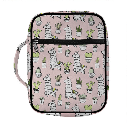 Cartoon Cactus And Llama Pattern Print Front Pocket Bible Bag