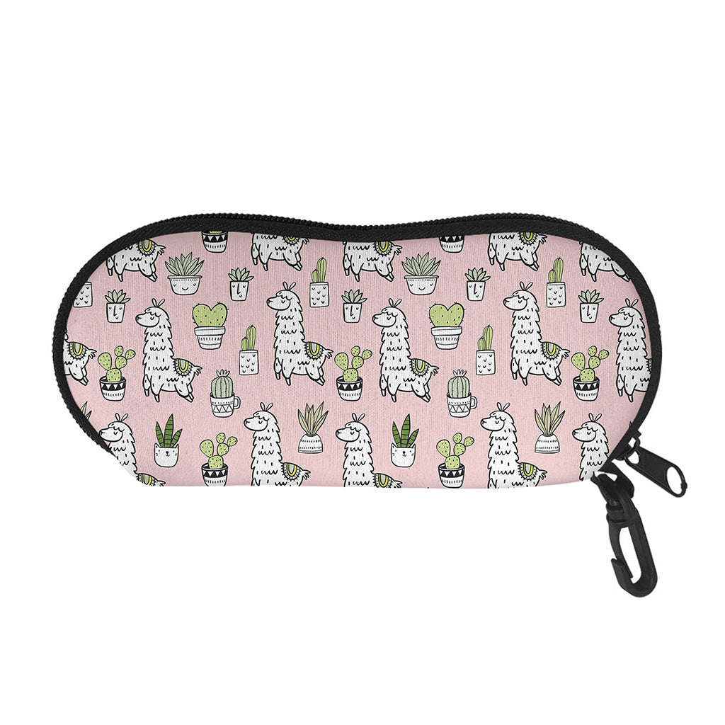 Cartoon Cactus And Llama Pattern Print Glasses Case