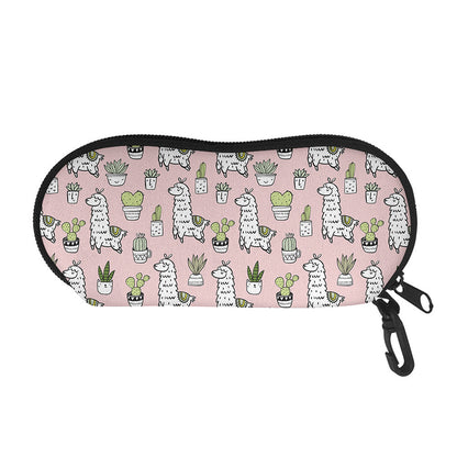 Cartoon Cactus And Llama Pattern Print Glasses Case