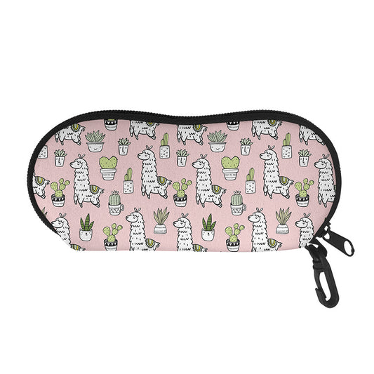 Cartoon Cactus And Llama Pattern Print Glasses Case