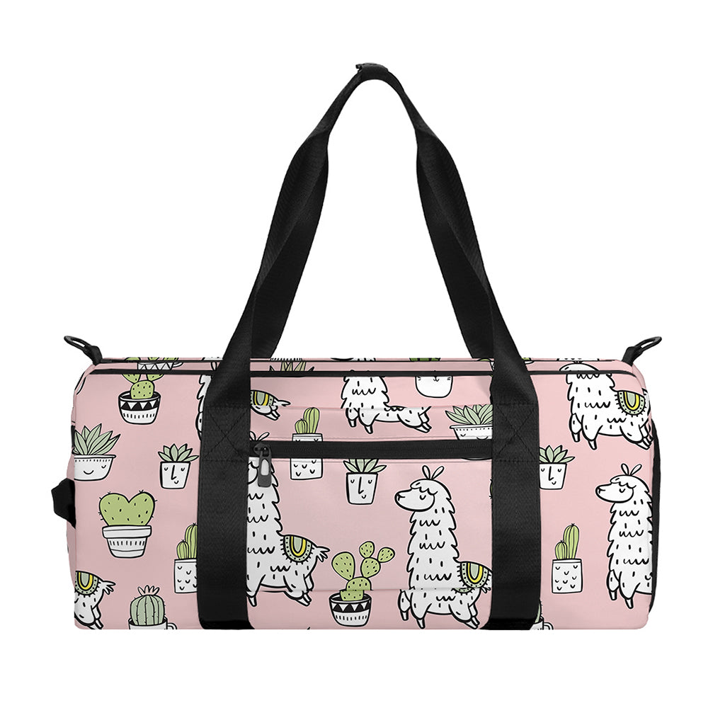 Cartoon Cactus And Llama Pattern Print Gym Bag