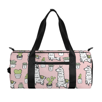 Cartoon Cactus And Llama Pattern Print Gym Bag